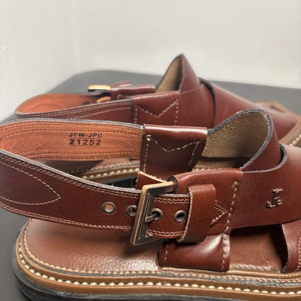 J. Handmade Peshawari Leather Chappal BROWN Eid Mens Pakistani Elite Sandal Sz 8